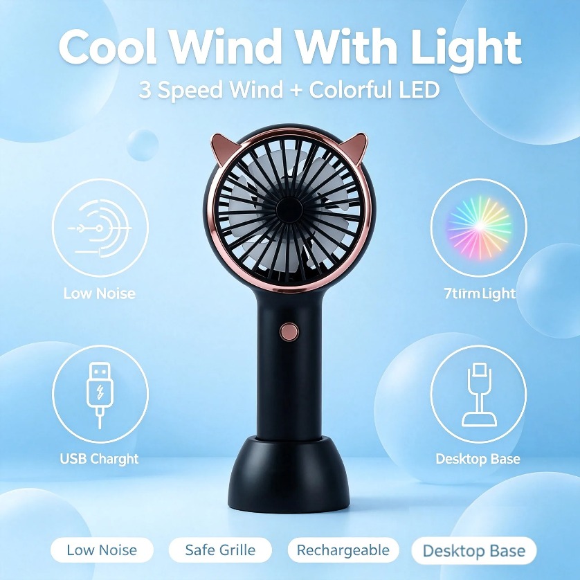 Cat Ear Fan Mini Handheld LED  - Usb Fan Silent recension och pris